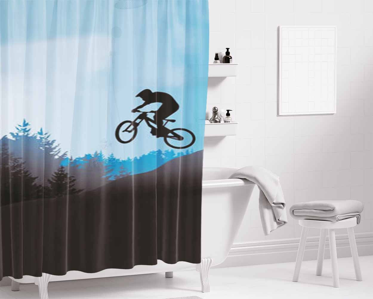 Mtb Moutain Bike Bathroom Shower Curtain Fabric Waterproof | 66 X 72 Inch