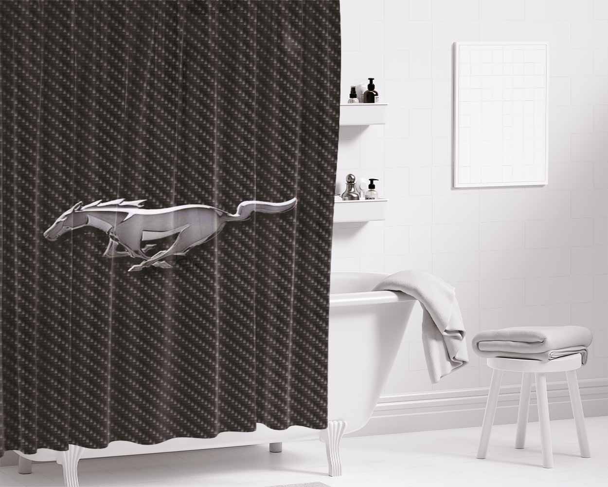 Mustang Logo Bathroom Shower Curtain Fabric Waterproof | 66 X 72 Inch