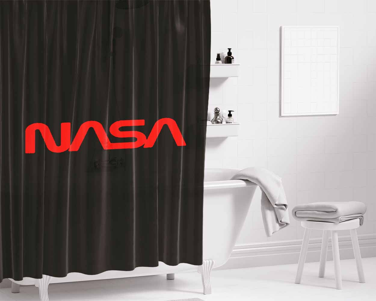 Nasa Simple Emblem Bathroom Shower Curtain Fabric Waterproof | 66 X 72 Inch
