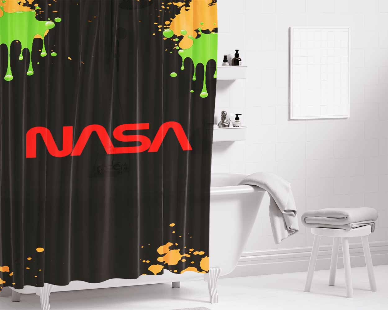 Nasa Wall Paint Bathroom Shower Curtain Fabric Waterproof | 66 X 72 Inch
