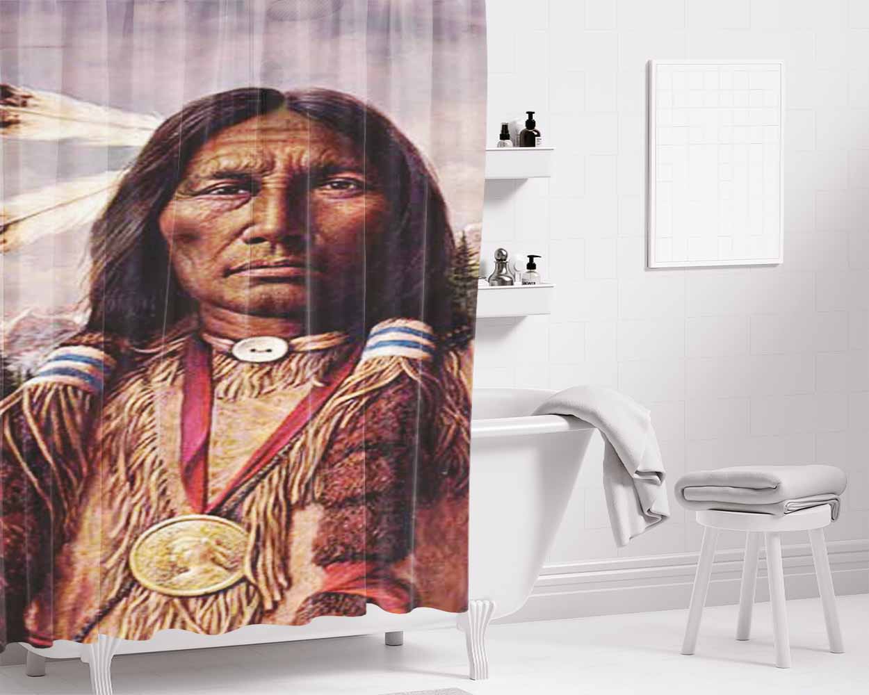 Native American Bathroom Shower Curtain Fabric Waterproof | 66 X 72 Inch