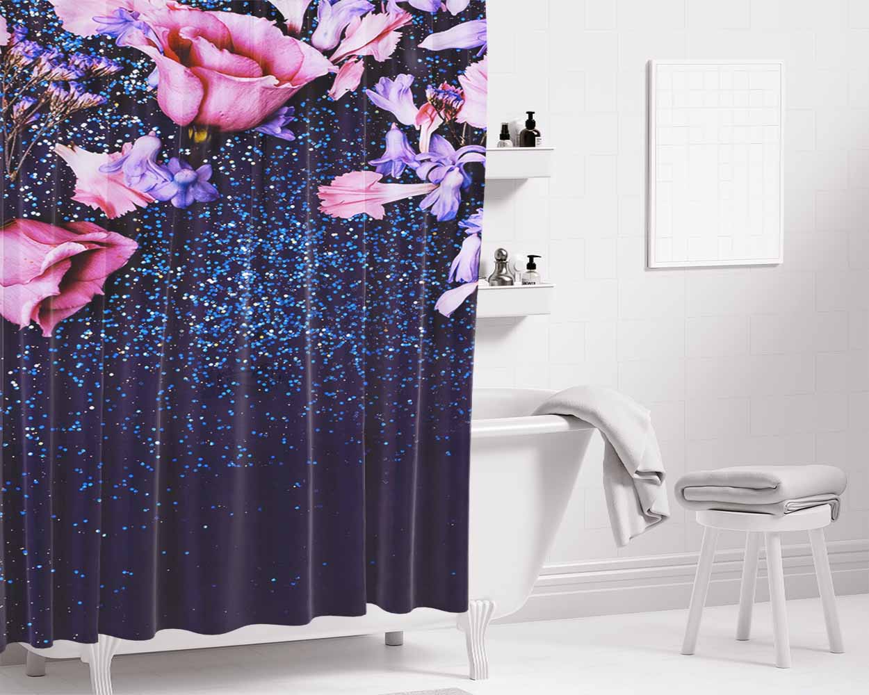 Nature Morning Dew Leaf Flower Rain Flare Bathroom Shower Curtain Fabric Waterproof | 66 X 72 Inch