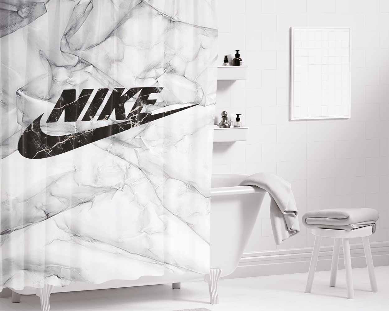 Nike Art White Glossy Bathroom Shower Curtain Fabric Waterproof | 66 X 72 Inch