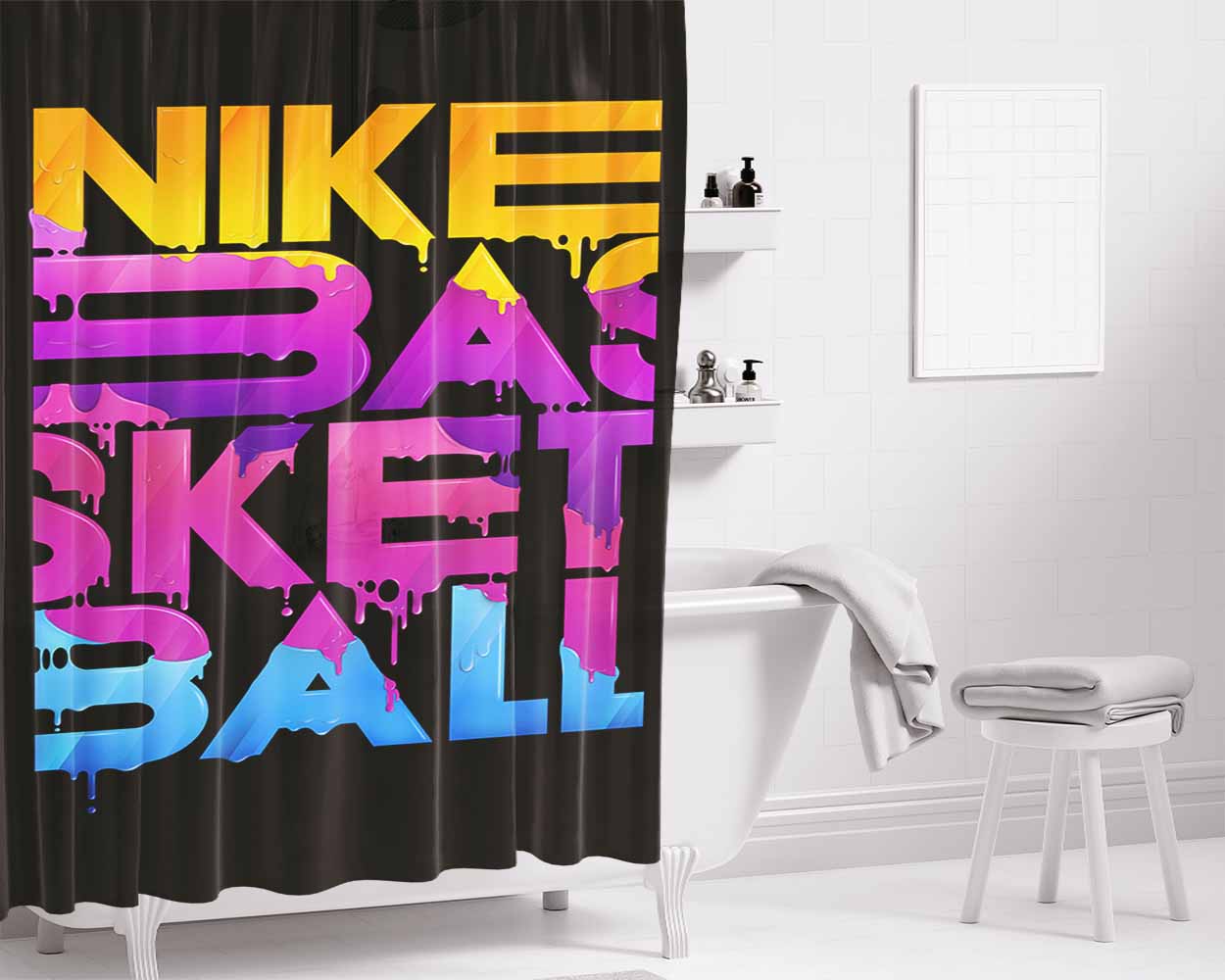 Nike Basket Ball Art Design Bathroom Shower Curtain Fabric Waterproof | 66 X 72 Inch