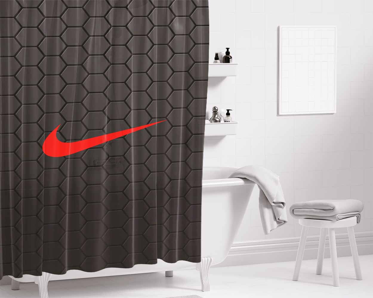 Nike Carbon Bathroom Shower Curtain Fabric Waterproof | 66 X 72 Inch