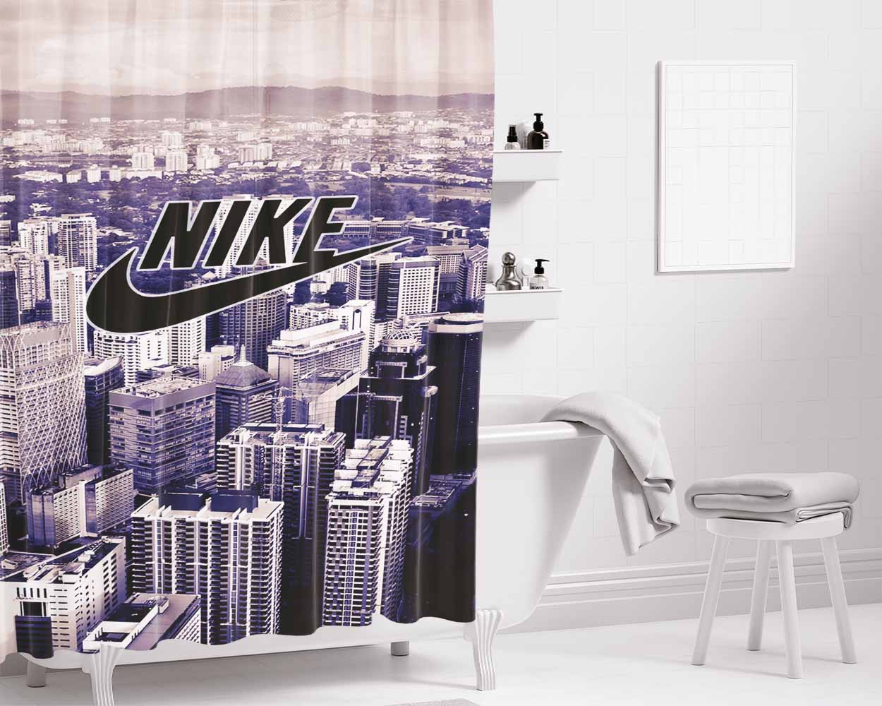 Nike City Skyline Bathroom Shower Curtain Fabric Waterproof | 66 X 72 Inch