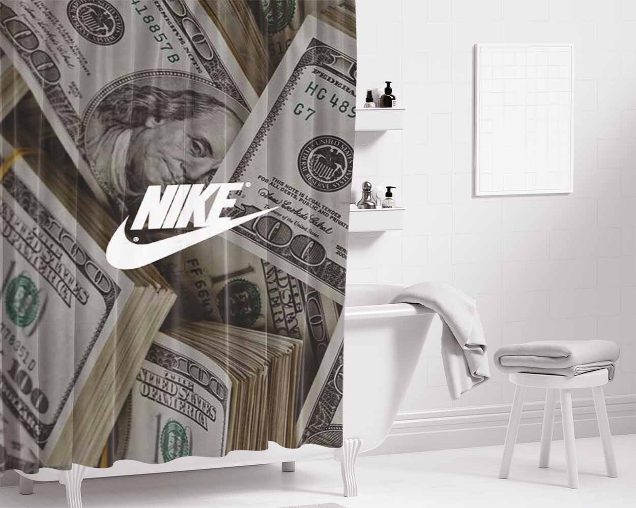 Nike Dollars Background Bathroom Shower Curtain Fabric Waterproof | 66 X 72 Inch
