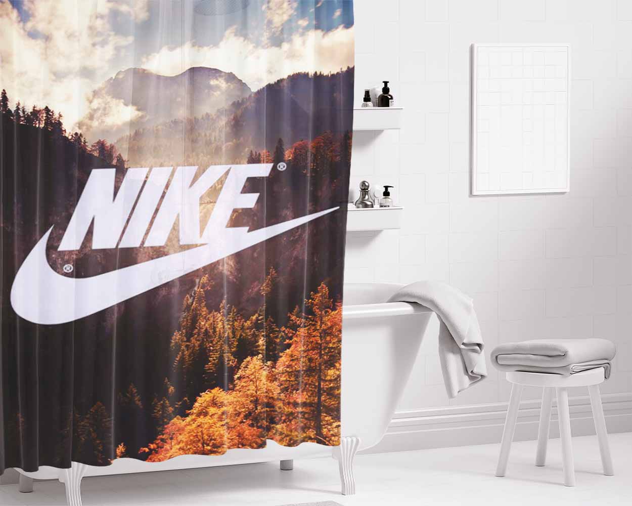 Nike Forest Bike Smule Bathroom Shower Curtain Fabric Waterproof | 66 X 72 Inch
