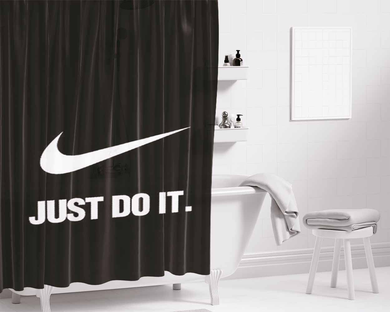 Nike Just Do It Black White Bathroom Shower Curtain Fabric Waterproof | 66 X 72 Inch