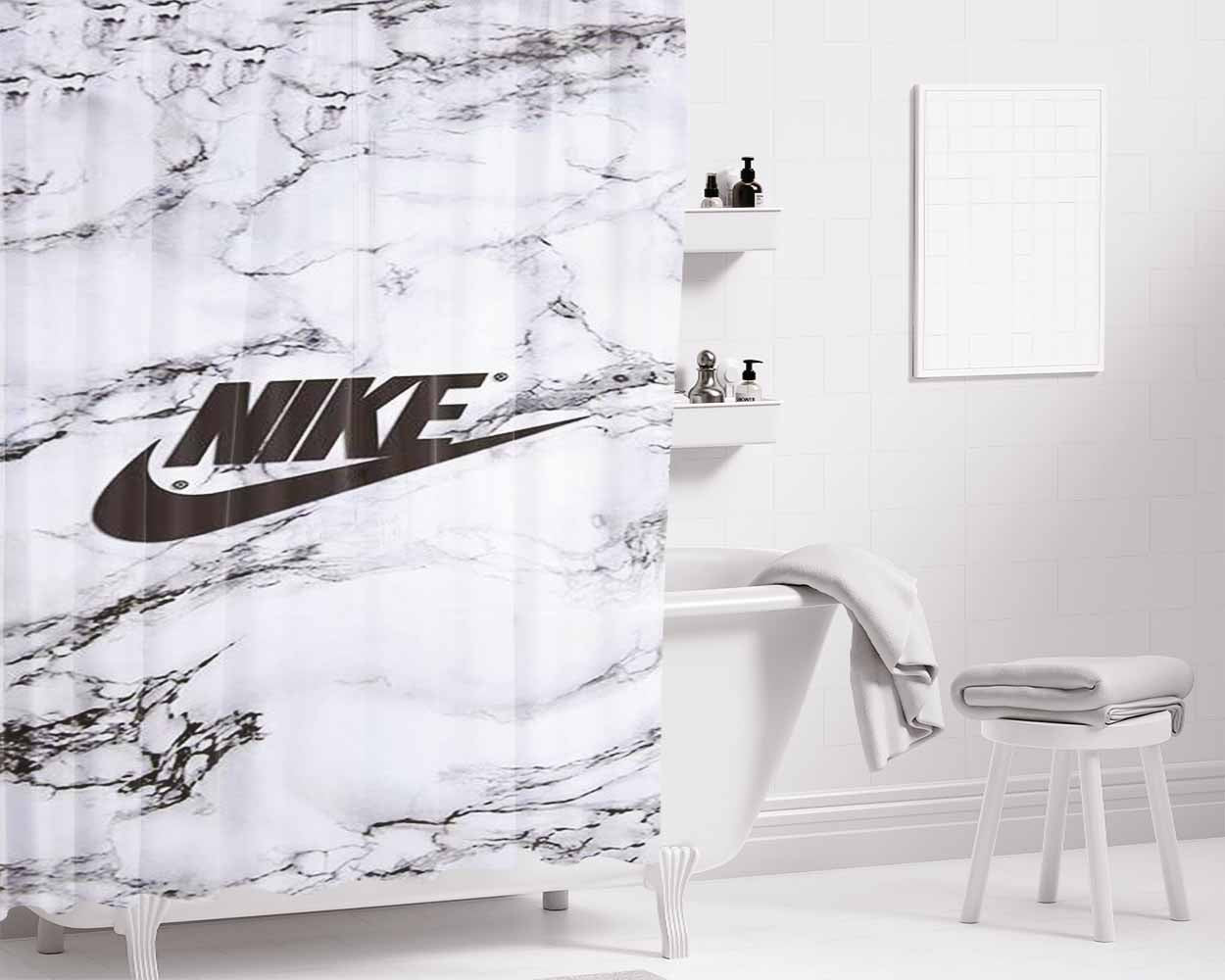 Nike Logo Marble Bathroom Shower Curtain Fabric Waterproof | 66 X 72 Inch