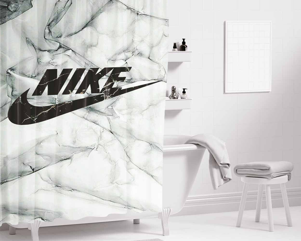 Nike Marble Bathroom Shower Curtain Fabric Waterproof | 66 X 72 Inch