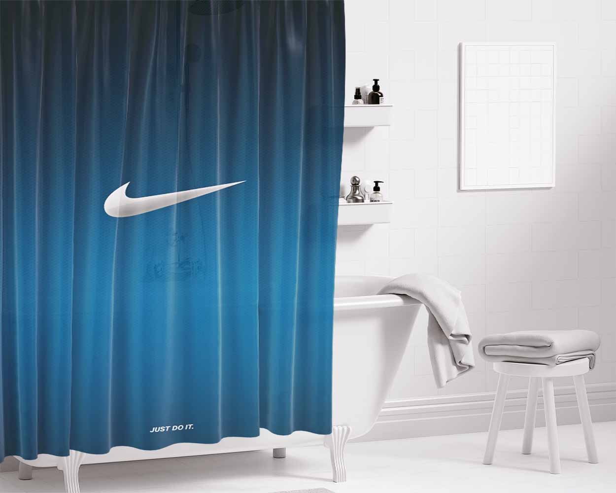 Nike Metal Logo Bathroom Shower Curtain Fabric Waterproof | 66 X 72 Inch