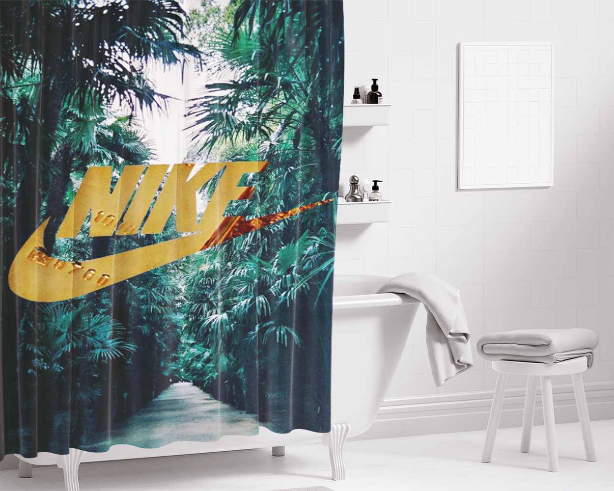 Nike Palm Gold Bathroom Shower Curtain Fabric Waterproof | 66 X 72 Inch