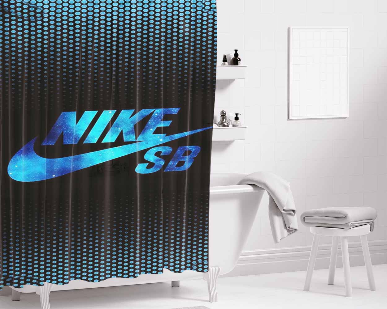 Nike Sb Shoes Blue Logo Bathroom Shower Curtain Fabric Waterproof | 66 X 72 Inch