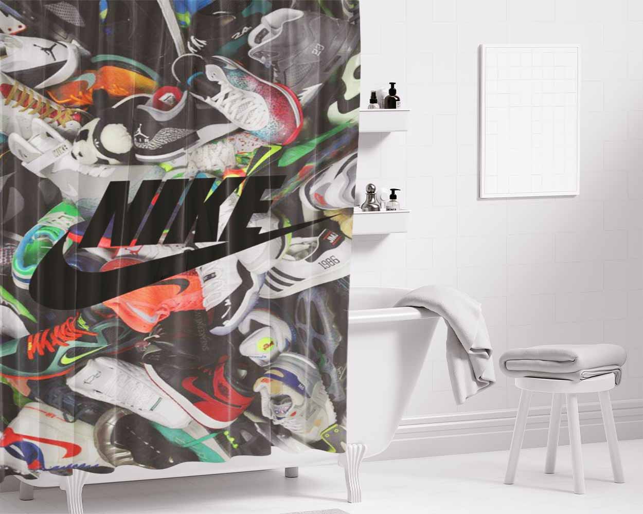 Nike Shoes Collage Bathroom Shower Curtain Fabric Waterproof | 66 X 72 Inch