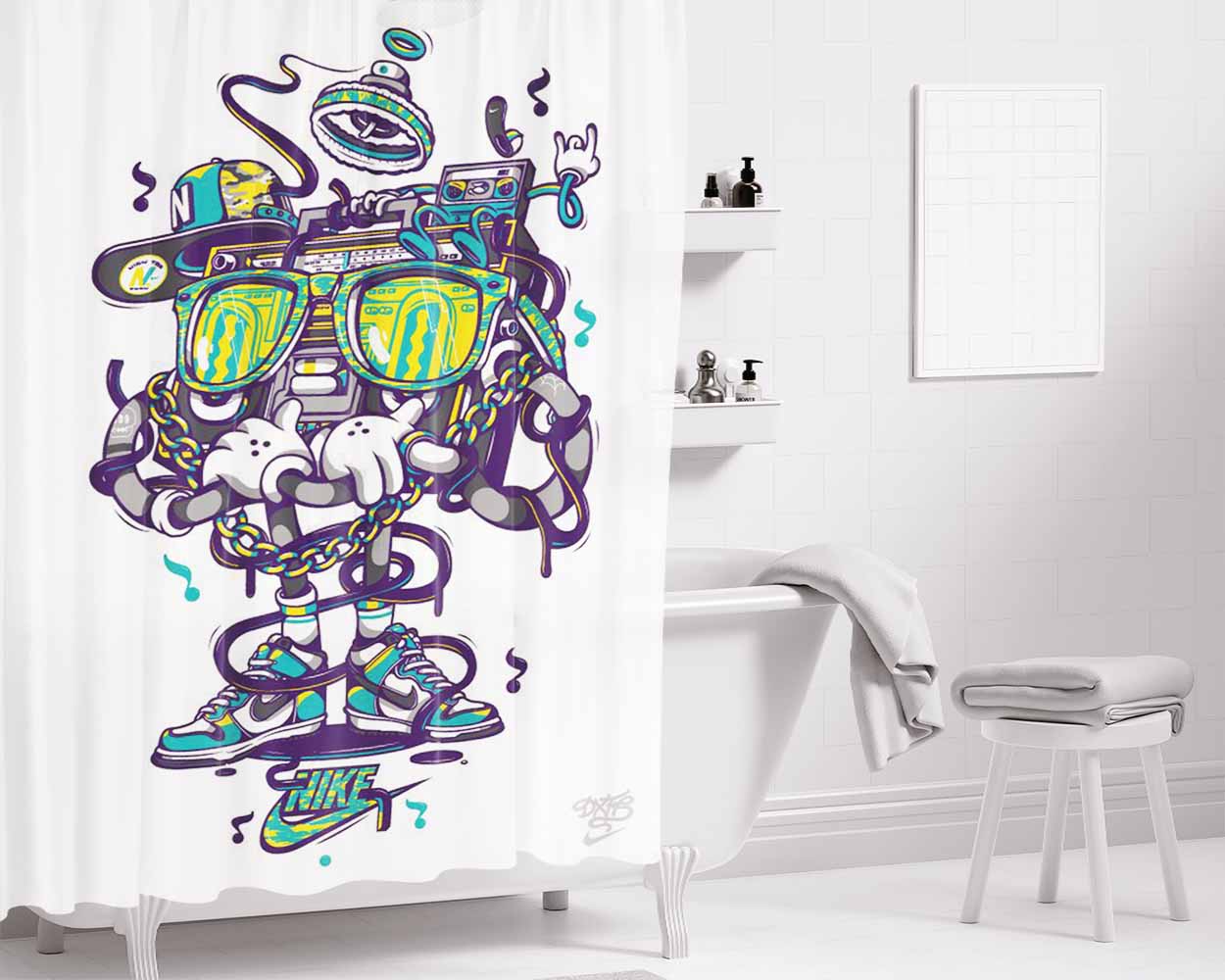 Nike Tape Stay Cool Bathroom Shower Curtain Fabric Waterproof | 66 X 72 Inch