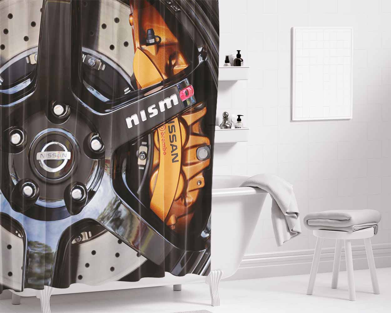 Nissan Nismo Brakes Bathroom Shower Curtain Fabric Waterproof | 66 X 72 Inch