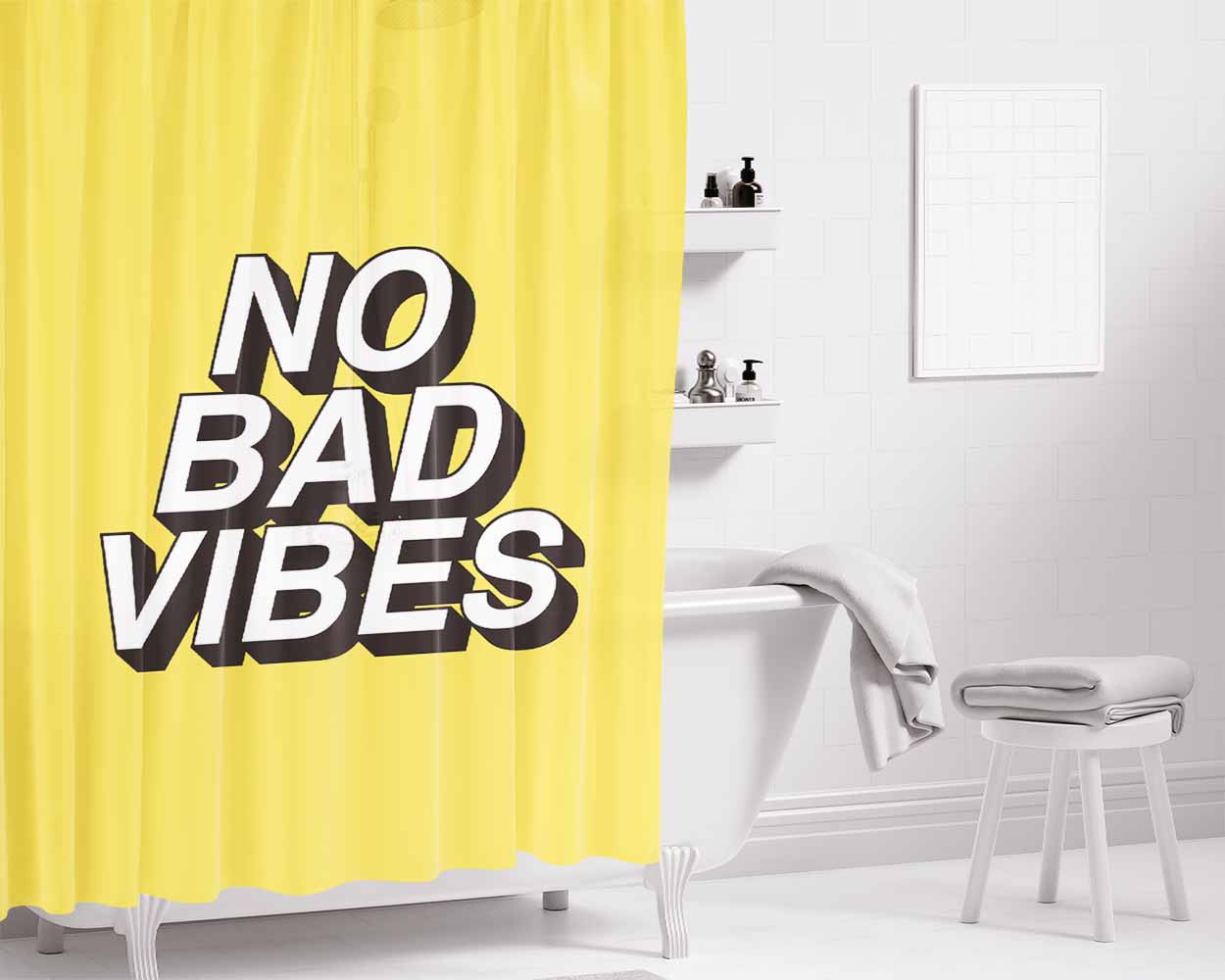 No Bad Vibes Bathroom Shower Curtain Fabric Waterproof | 66 X 72 Inch