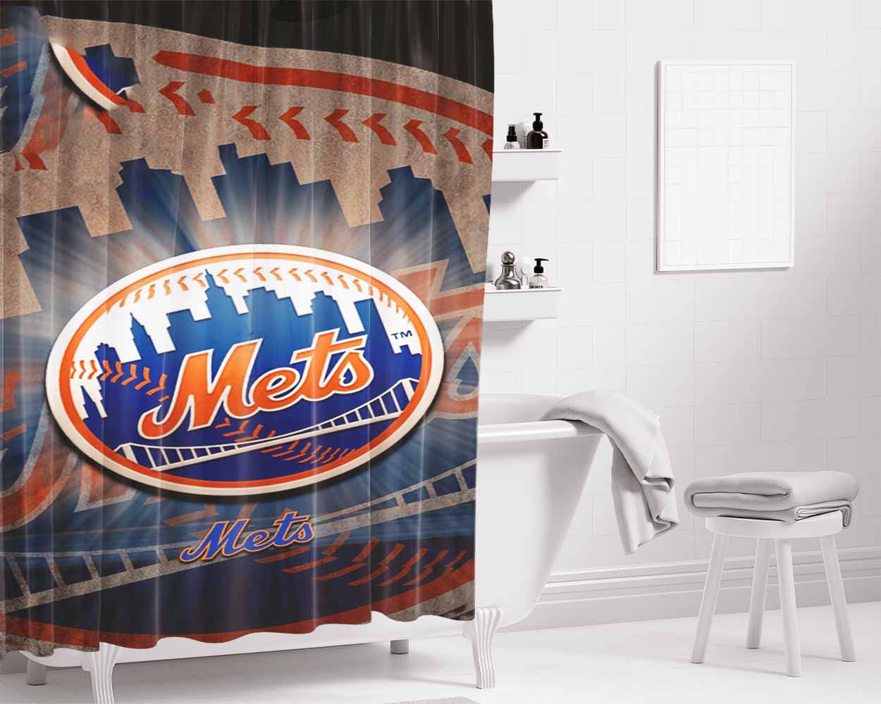 Ny Mets Bathroom Shower Curtain Fabric Waterproof | 66 X 72 Inch