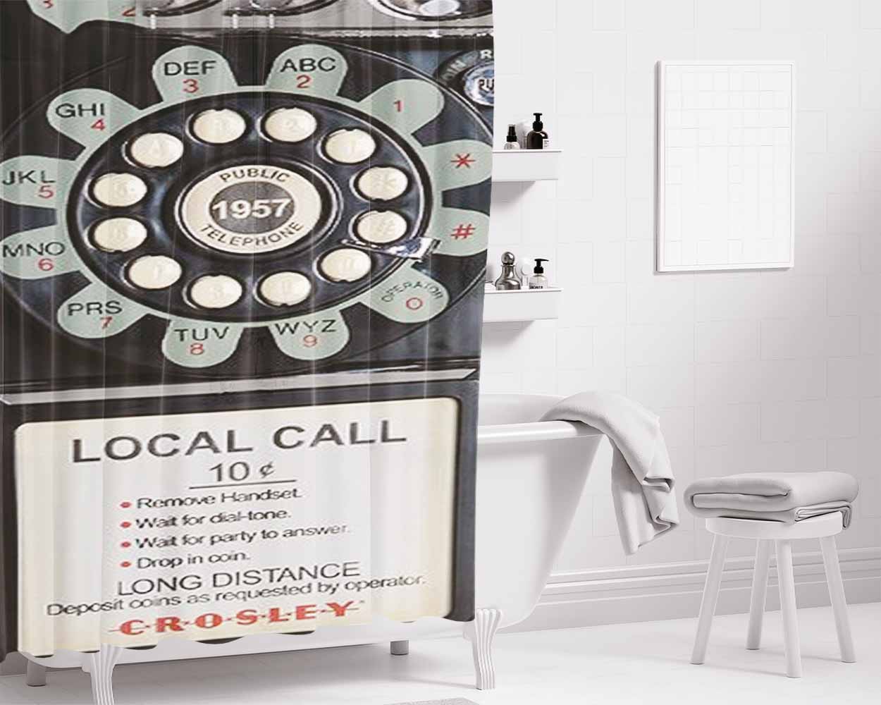Old Payphone Retro Bathroom Shower Curtain Fabric Waterproof | 66 X 72 Inch