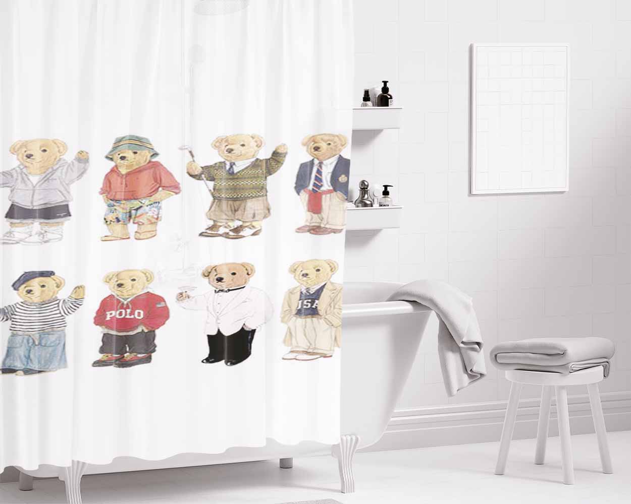 Original Bears Polo Ralph Lauren Bathroom Shower Curtain Fabric Waterproof | 66 X 72 Inch