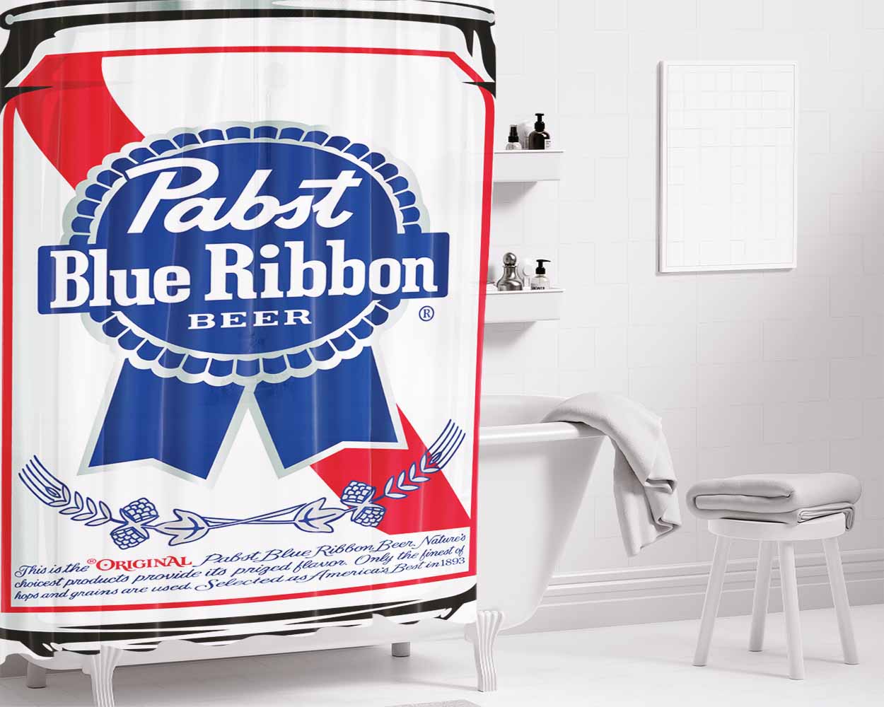 Pabst Bathroom Shower Curtain Fabric Waterproof | 66 X 72 Inch