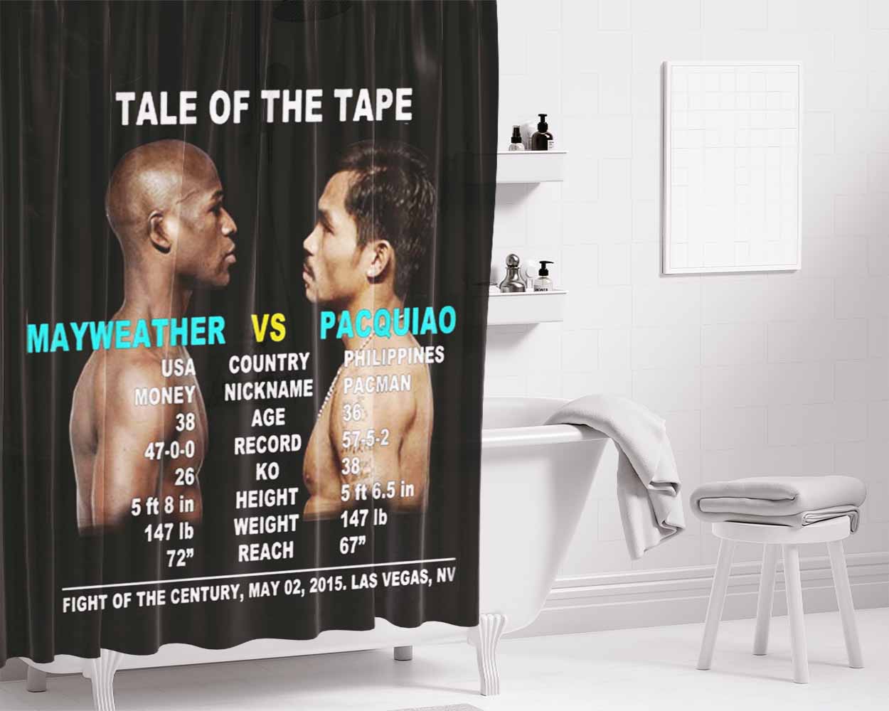 Pacquiao Vs Mayweather Bathroom Shower Curtain Fabric Waterproof | 66 X 72 Inch