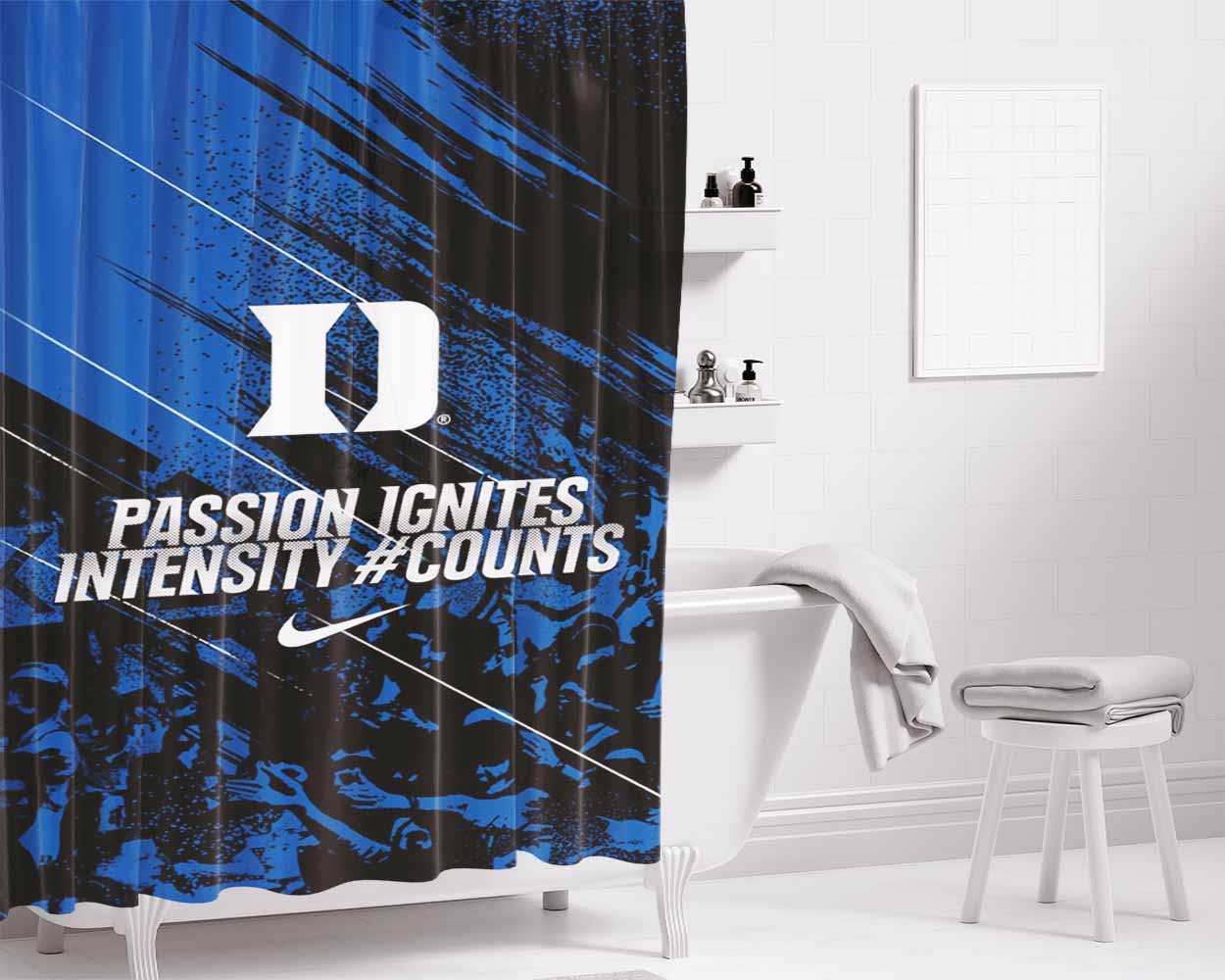Passion Duke Blue Devils Nike Bathroom Shower Curtain Fabric Waterproof | 66 X 72 Inch