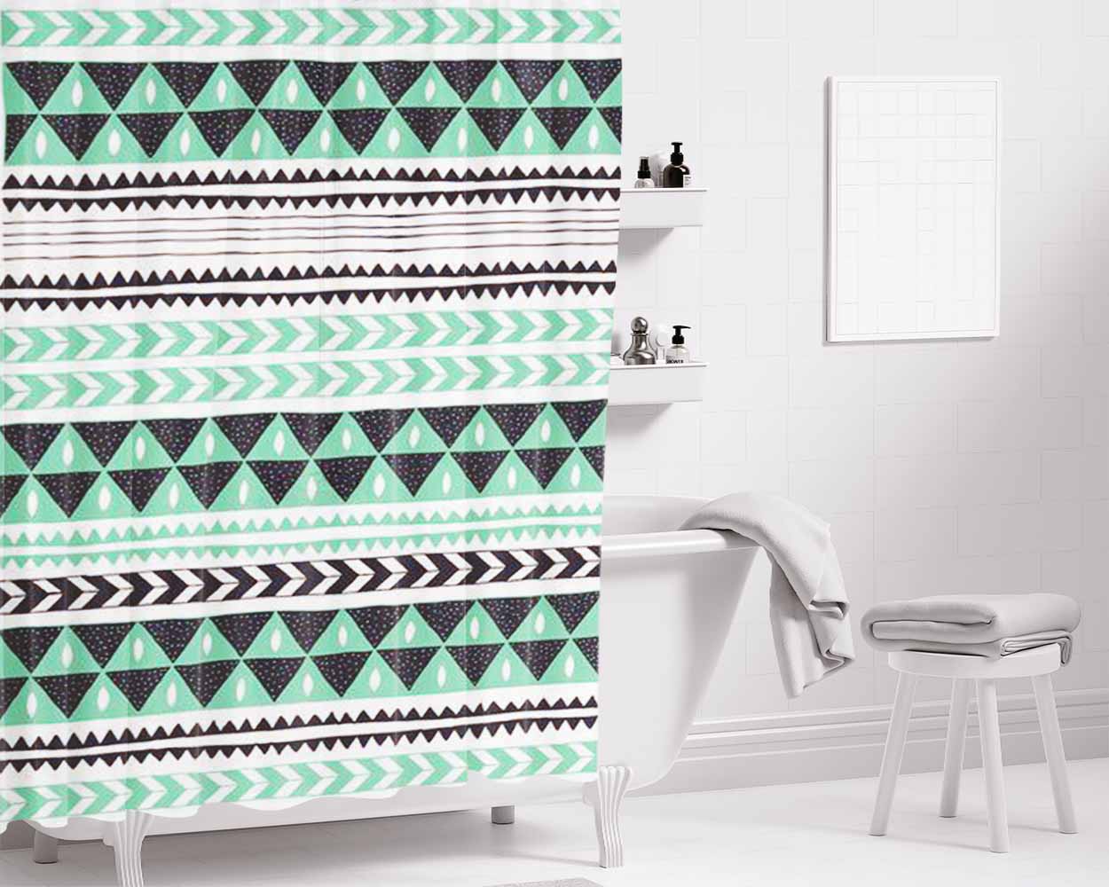 Pattern Blue Sky Mint Bathroom Shower Curtain Fabric Waterproof | 66 X 72 Inch