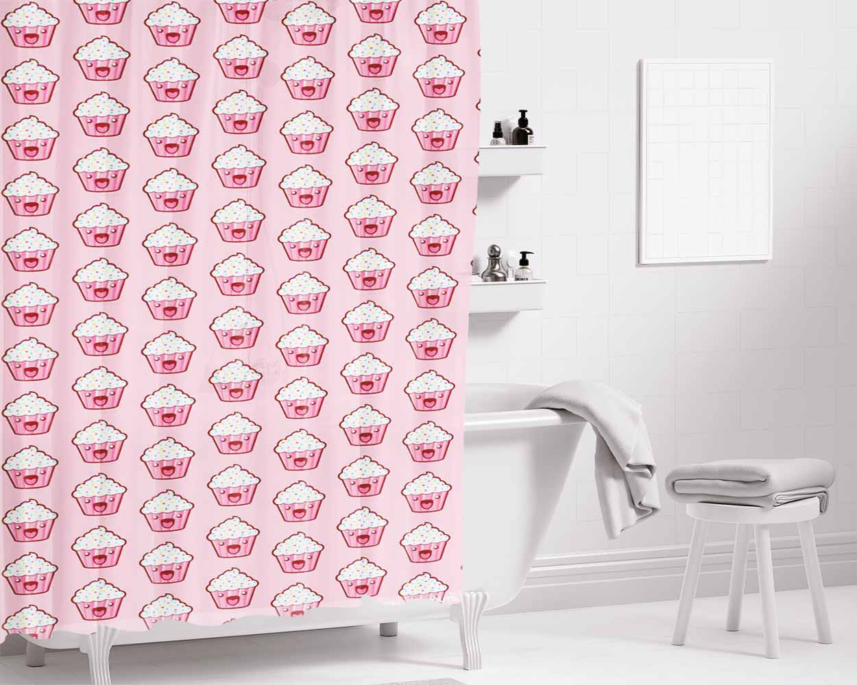 Pattern Cupcake Bathroom Shower Curtain Fabric Waterproof | 66 X 72 Inch