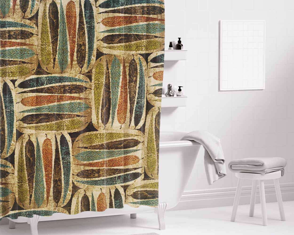 Pattern Mural Gold Bathroom Shower Curtain Fabric Waterproof | 66 X 72 Inch