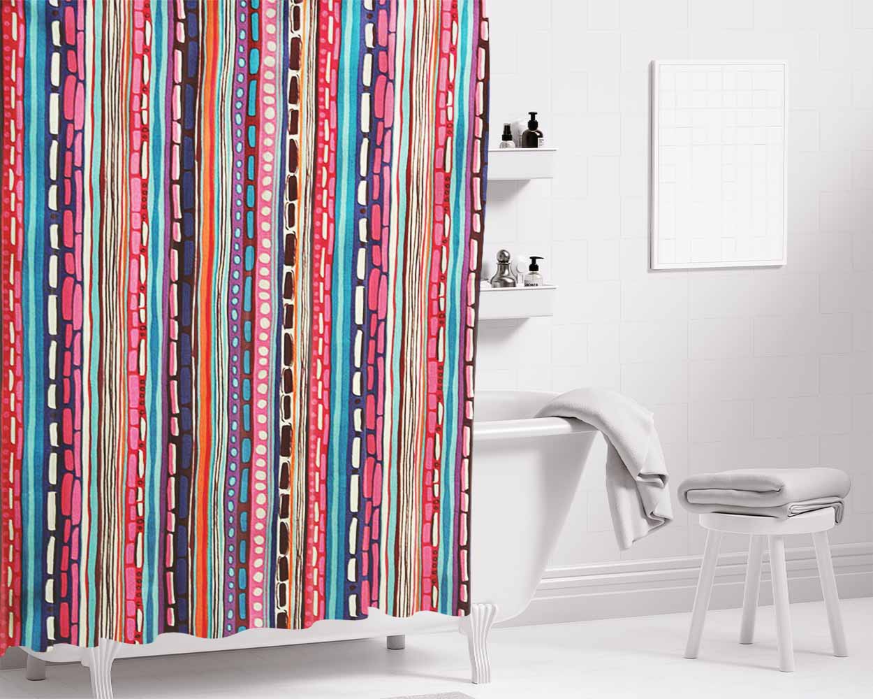Pattern Mural Nick Nach Bathroom Shower Curtain Fabric Waterproof | 66 X 72 Inch