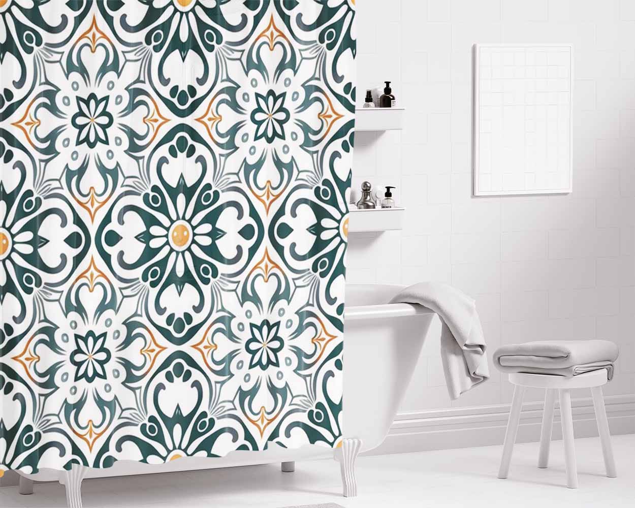 Pattern With A Floral Design Bathroom Shower Curtain Fabric Waterproof | 66 X 72 Inch
