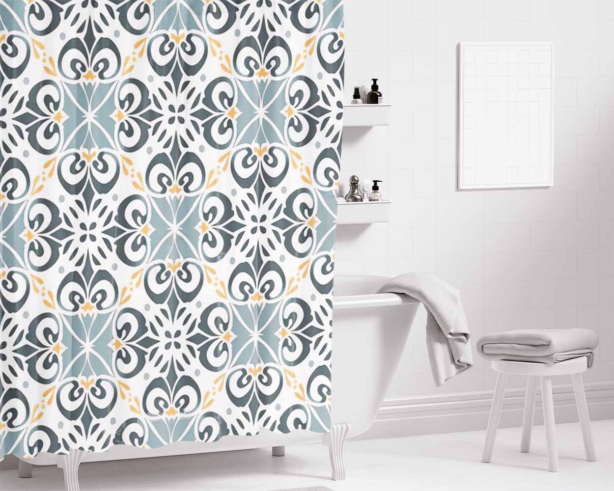 Pattern With A Floral Ornament Bathroom Shower Curtain Fabric Waterproof | 66 X 72 Inch