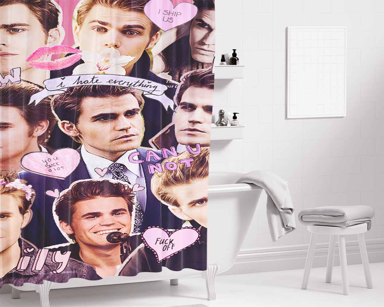 Paul Wesley Collage Bathroom Shower Curtain Fabric Waterproof | 66 X 72 Inch
