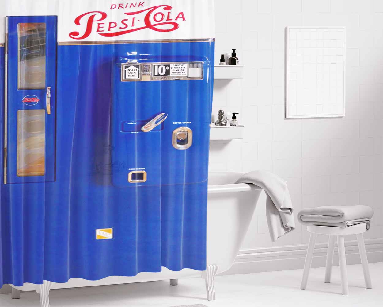 Pepsi Cola In Bottles Vending Machine Bathroom Shower Curtain Fabric Waterproof | 66 X 72 Inch