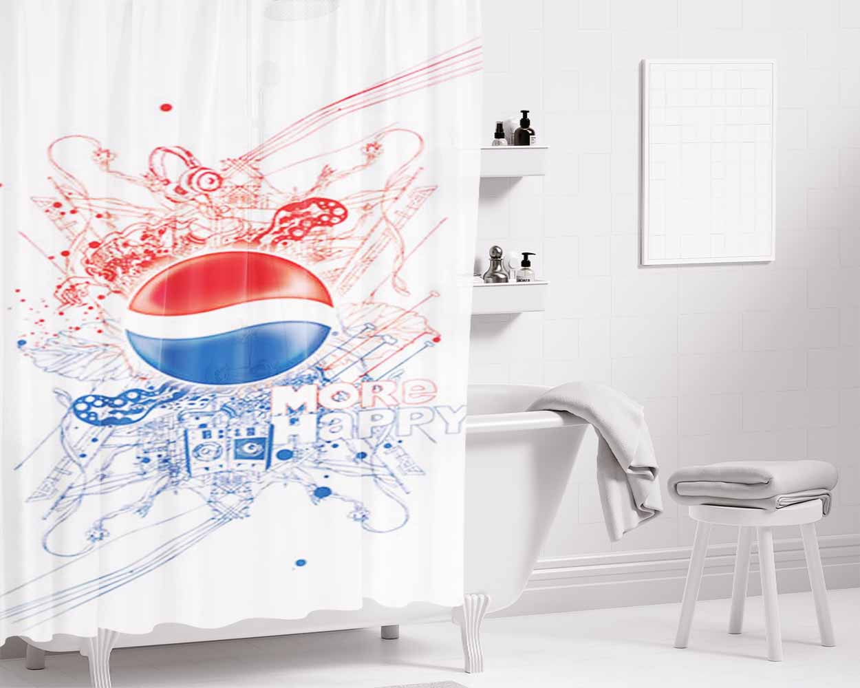 Pepsi More Happy Bathroom Shower Curtain Fabric Waterproof | 66 X 72 Inch
