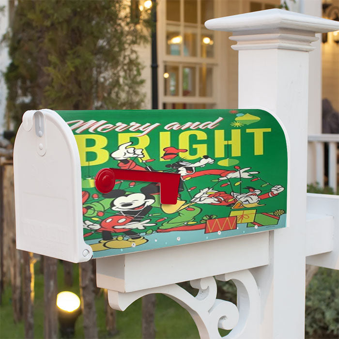 Merry And Bright Mickey And Pals Magnetic Mailbox Cover 18" X 21" Outdoor Decor
