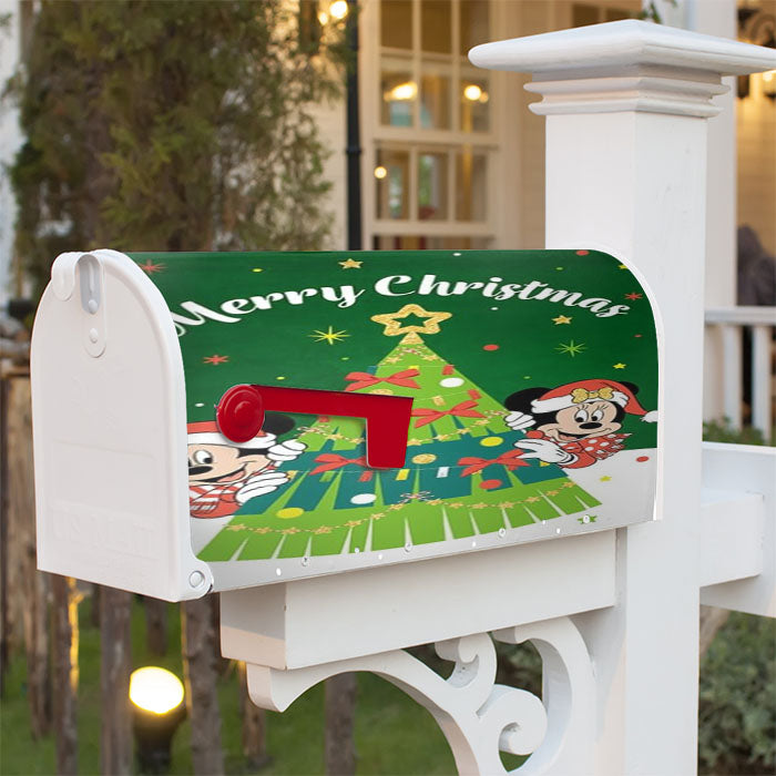 Merry Christmas Mickey And Minnie Tree Magnetic Mailbox Cover 18" X 21" Outdoor Decor