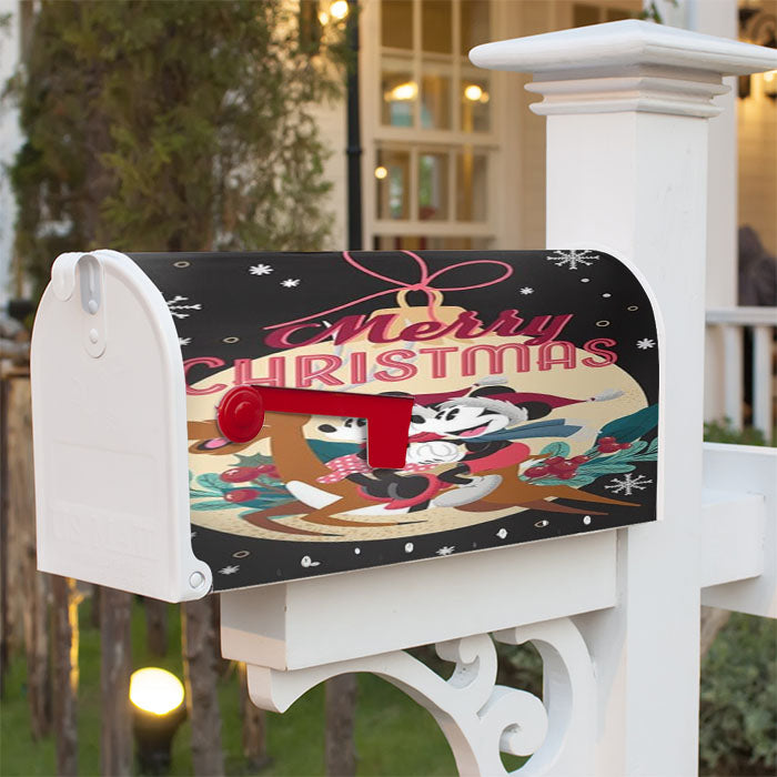 Merry Christmas Reindeer Mickey And Minnie Magnetic Mailbox Cover 18" X 21" Outdoor Decor