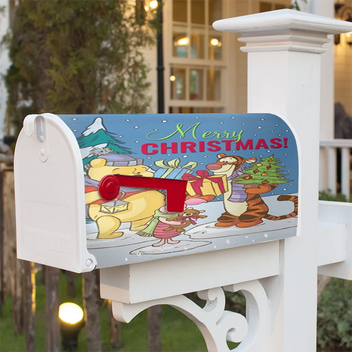 Merry Christmas Winnie The Pooh Magnetic Mailbox Cover 18" X 21" Outdoor Decor