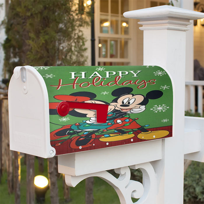 Mickey And Minnie Christmas Light Tangle Magnetic Mailbox Cover 18" X 21" Outdoor Decor