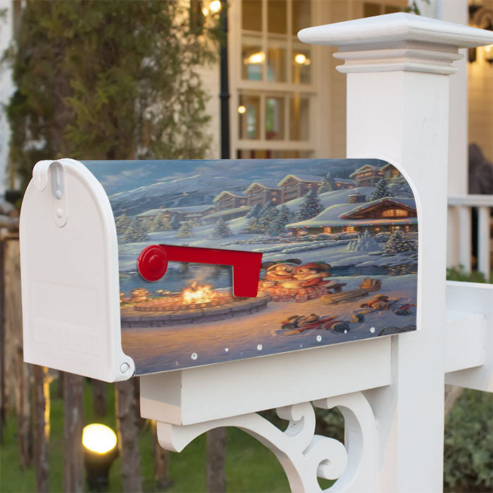 Mickey And Minnie Christmas Lodge Magnetic Mailbox Cover 18" X 21" Outdoor Decor