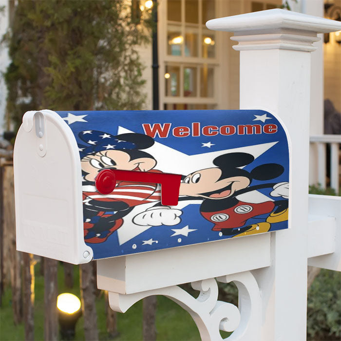 Mickey And Minnie Usa Welcome Magnetic Mailbox Cover 18" X 21" Outdoor Decor