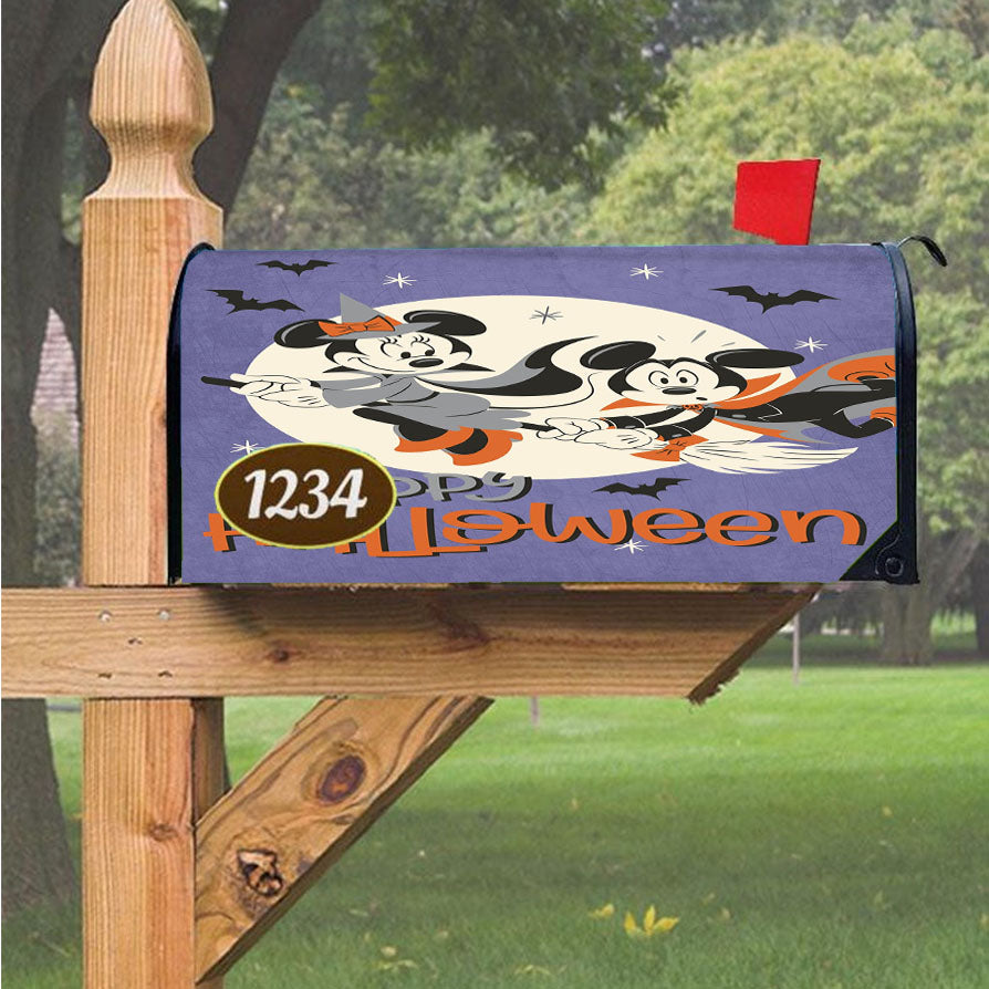 Halloween Mickey & Minnie Broom Flight Magnetic Mailbox Cover 18" X 21" Outdoor Decor