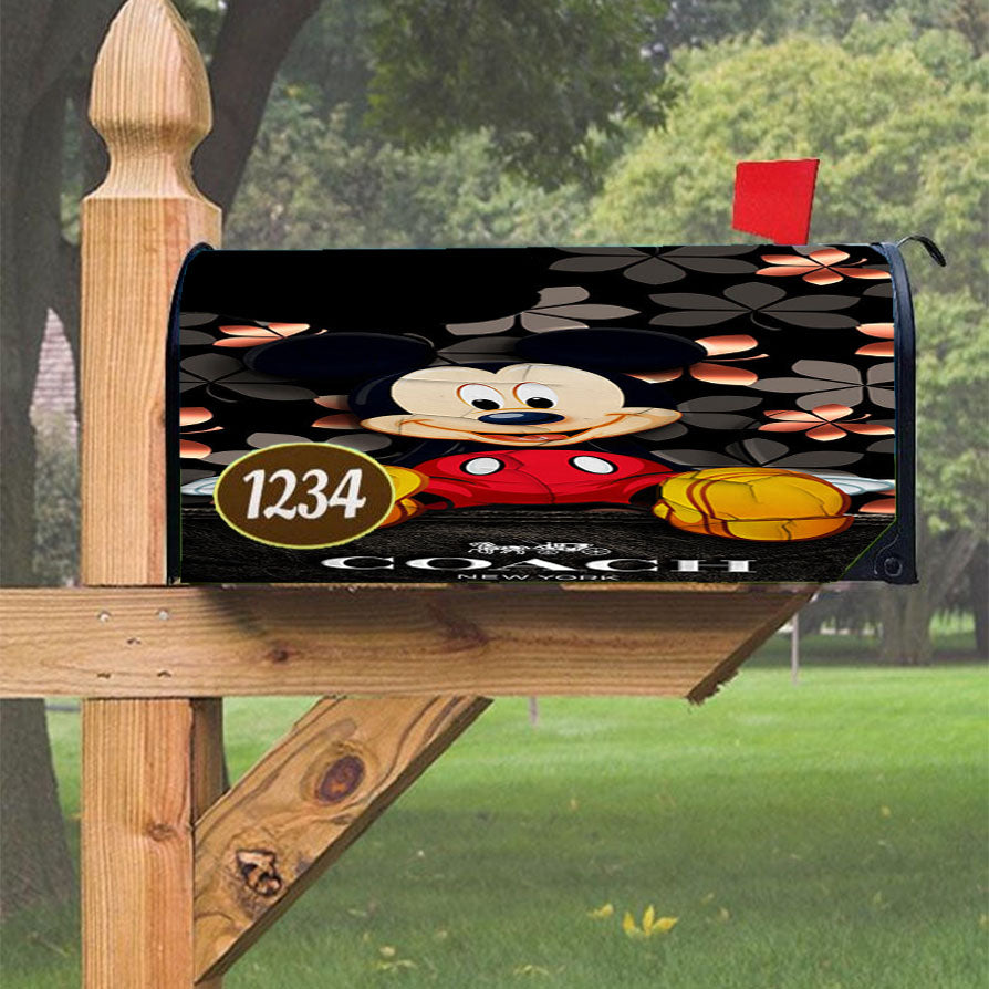 Mickey Mouse Coach Black Flowers Magnetic Mailbox Cover 18" X 21" Outdoor Decor
