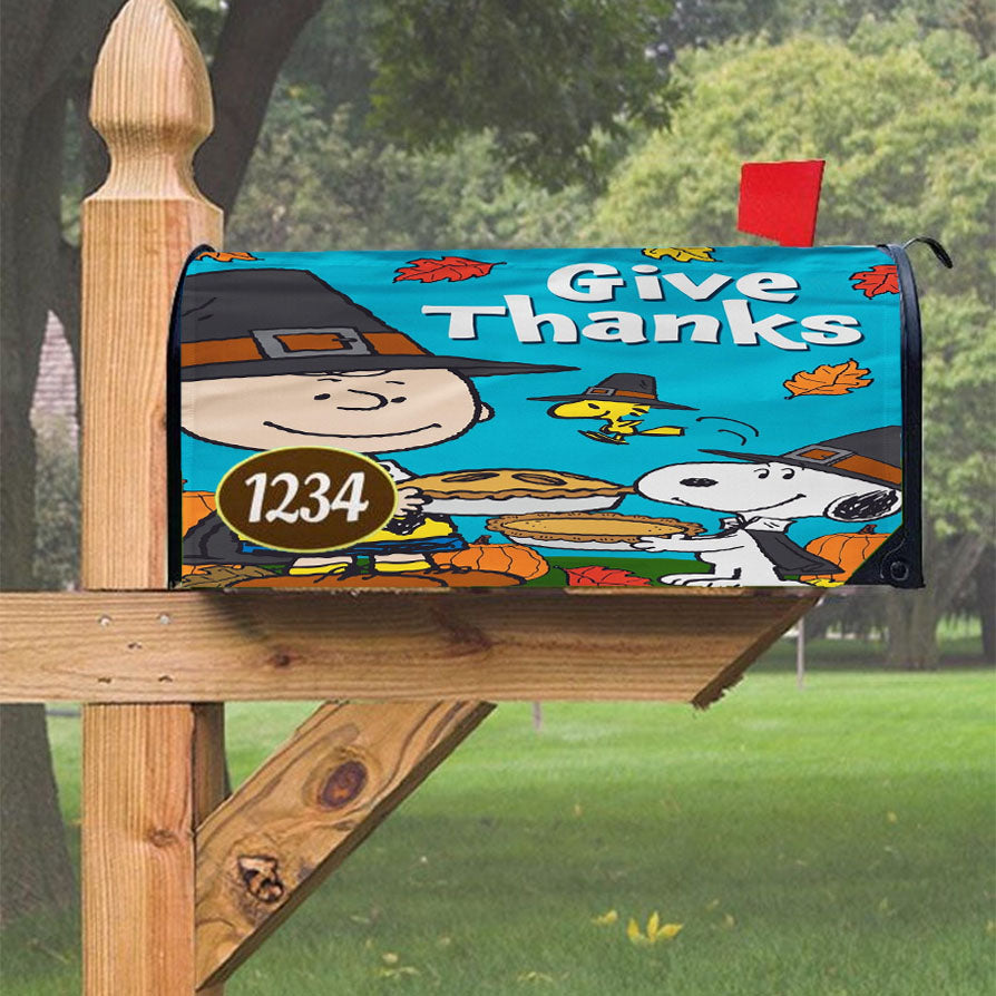 Peanuts Charlie Brown And Snoopy Thanksgiving Magnetic Mailbox Cover 18" X 21" Outdoor Decor
