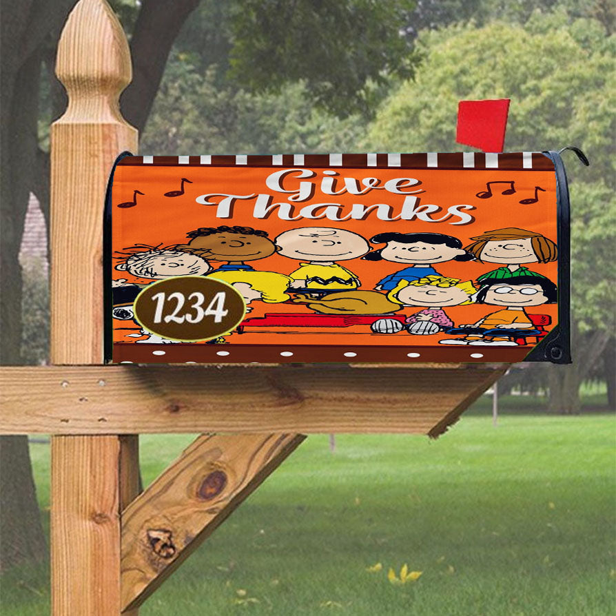 Peanuts Gang Give Thanks Thanksgiving Magnetic Mailbox Cover 18" X 21" Outdoor Decor