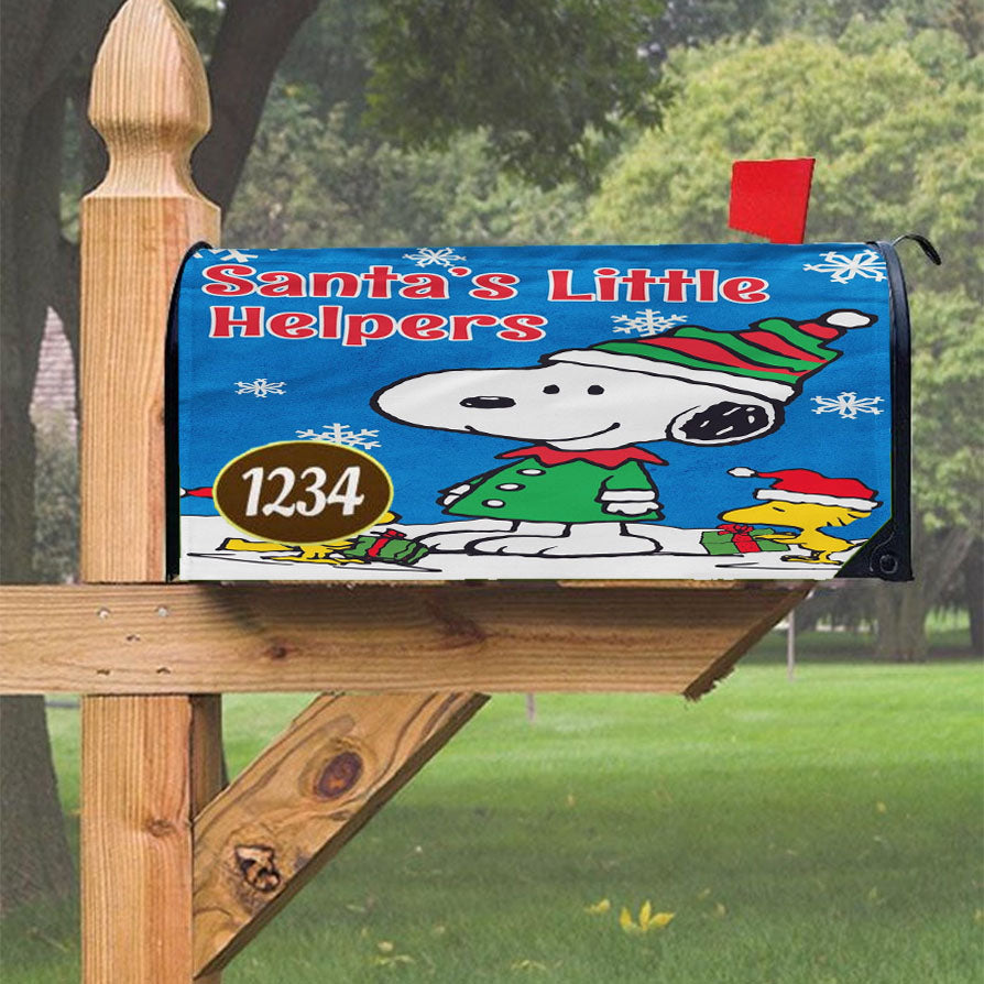 Peanuts Santa'S Little Helpers Snoopy And Woodstock Christmas Magnetic Mailbox Cover 18" X 21" Outdoor Decor