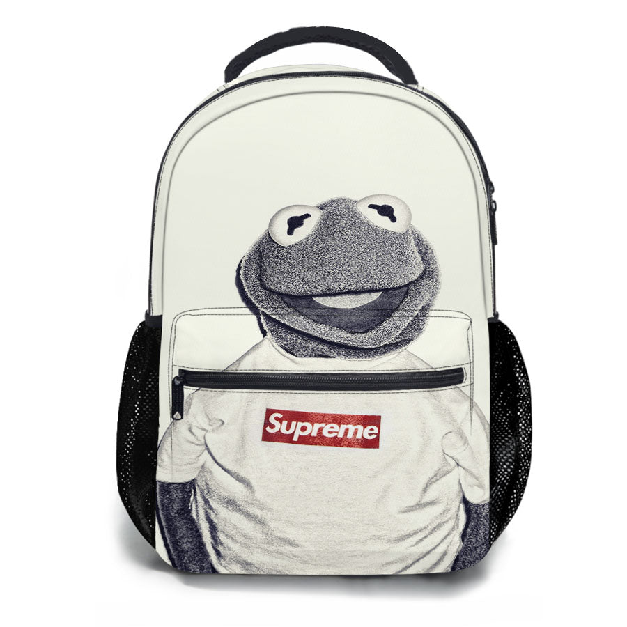Black White Kermit Supreme School Backpacks
